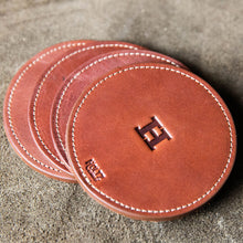 Load image into Gallery viewer, The Farm House Circle Fine Leather Coaster Set of 4 Coasters | Holtz Leather Co.

