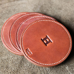 The Farm House Circle Fine Leather Coaster Set of 4 Coasters | Holtz Leather Co.