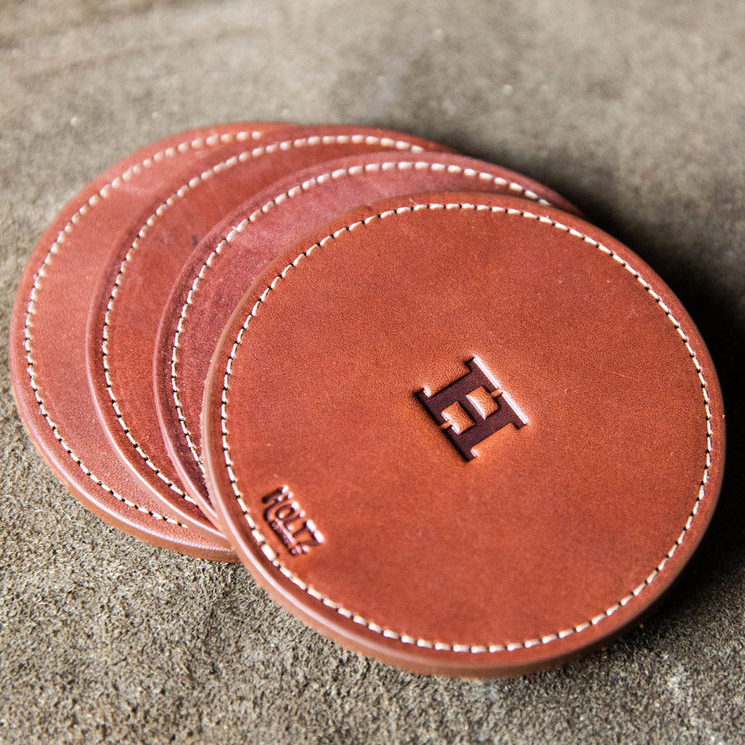 The Farm House Circle Fine Leather Coaster Set of 4 Coasters | Holtz Leather Co.