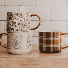 Load image into Gallery viewer, Brown Delft 14 oz Gold Handle Coffee Mug [Online Only]
