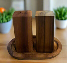 Load image into Gallery viewer, Acacia Wood Salt &amp; Pepper Shakers on Base [Online Only]
