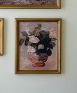 Framed White Flowers in a Terra Cotta Vase Planter Oil Canvas Print