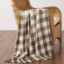 Load image into Gallery viewer, Cocoa Brown Woven Check Throw Blanket with Fringe 50x60
