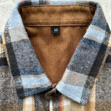 Load image into Gallery viewer, Tan Light Blue Long-Sleeved Flannel Shirt
