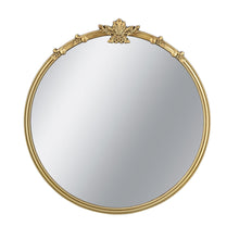 Load image into Gallery viewer, 30x31" Round Wall Mirror with Gold Finish and Decorative Leaf Crest [Online Only]
