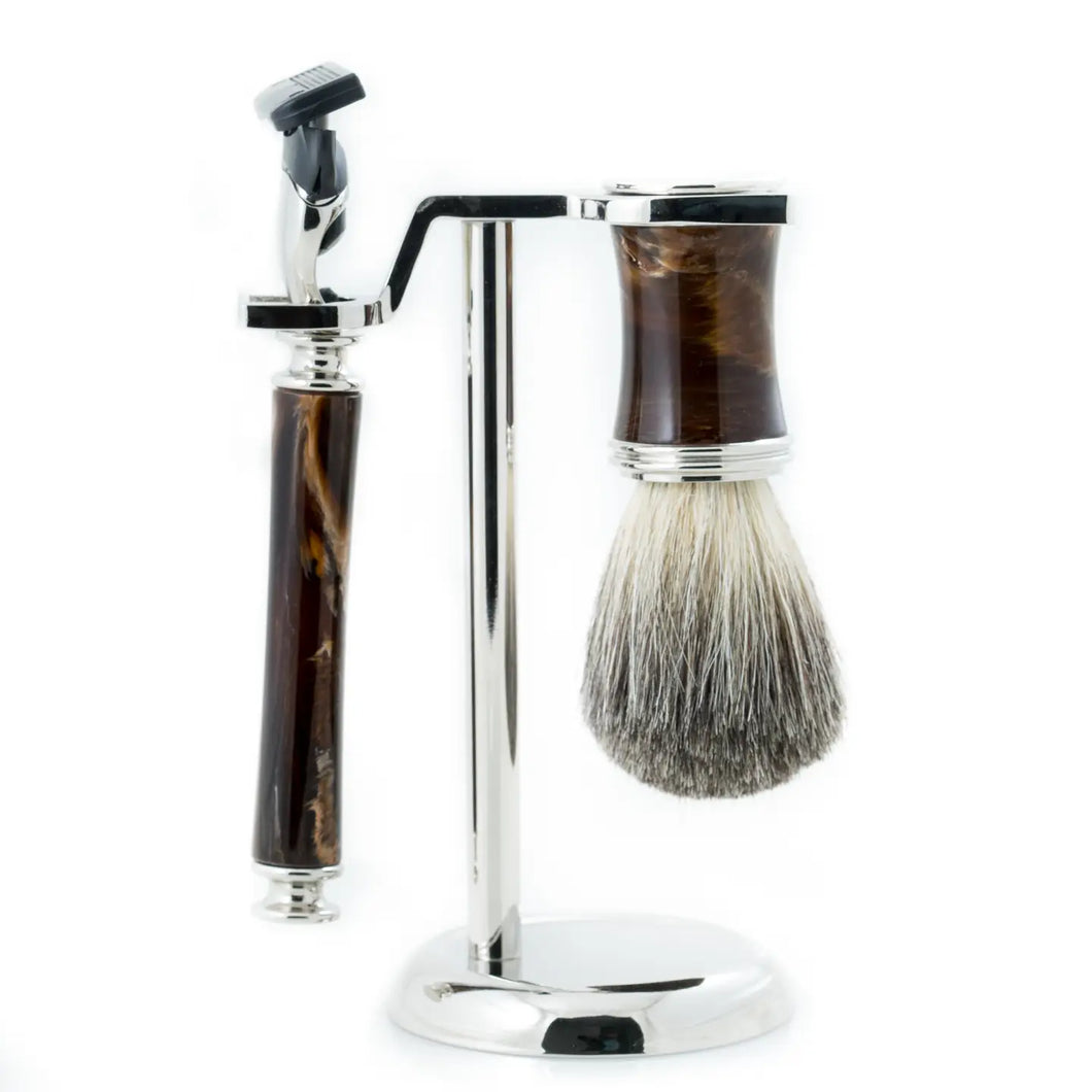 Marbelized Brown Enamel Shaving Set