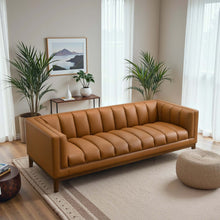 Load image into Gallery viewer, Melissa Mid-Century Cognac Vegan Leather Modern Sofa [Online Only]
