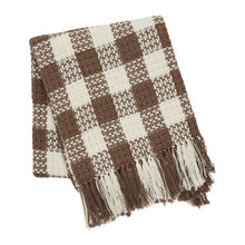 Load image into Gallery viewer, Cocoa Brown Woven Check Throw Blanket with Fringe 50x60
