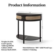Load image into Gallery viewer, Boho Rattan Semi Circle End Table With Sliding Rattan Door [Online Only]
