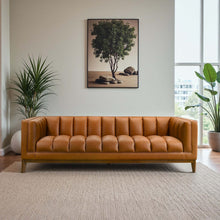 Load image into Gallery viewer, Melissa Mid-Century Cognac Vegan Leather Modern Sofa [Online Only]
