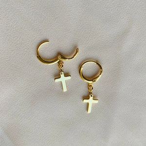Cross Huggie Hoops Gold Cross Charm Earrings