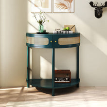 Load image into Gallery viewer, Boho Rattan Semi Circle End Table With Sliding Rattan Door [Online Only]
