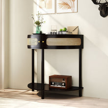 Load image into Gallery viewer, Boho Rattan Semi Circle End Table With Sliding Rattan Door [Online Only]
