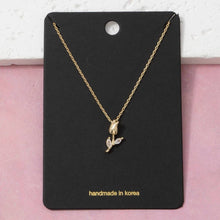 Load image into Gallery viewer, Dainty Chain Gold Rose Bud &amp; Cz Leaf Pendant Necklace
