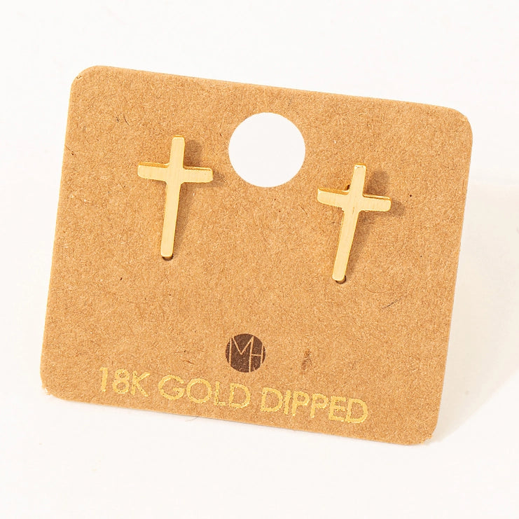 Gold Cross Stud Earrings (Gold or Silver)