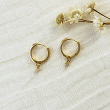 Load image into Gallery viewer, Dainty Solitaire Huggie Hoops
