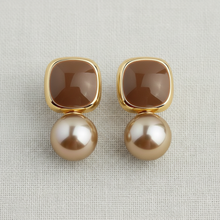 Load image into Gallery viewer, Vintage Inspired Square Enamel and Pearl Stud Earrings
