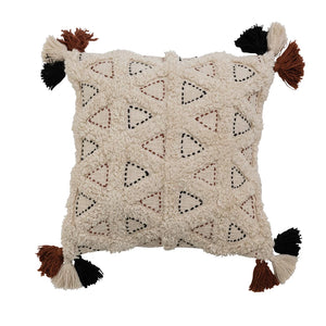 Cotton Slub Kantha Stitch Pillow w/  Tassels