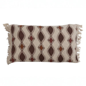 Recycled Cotton Blend Printed Pillow w/ Pattern & Fringe