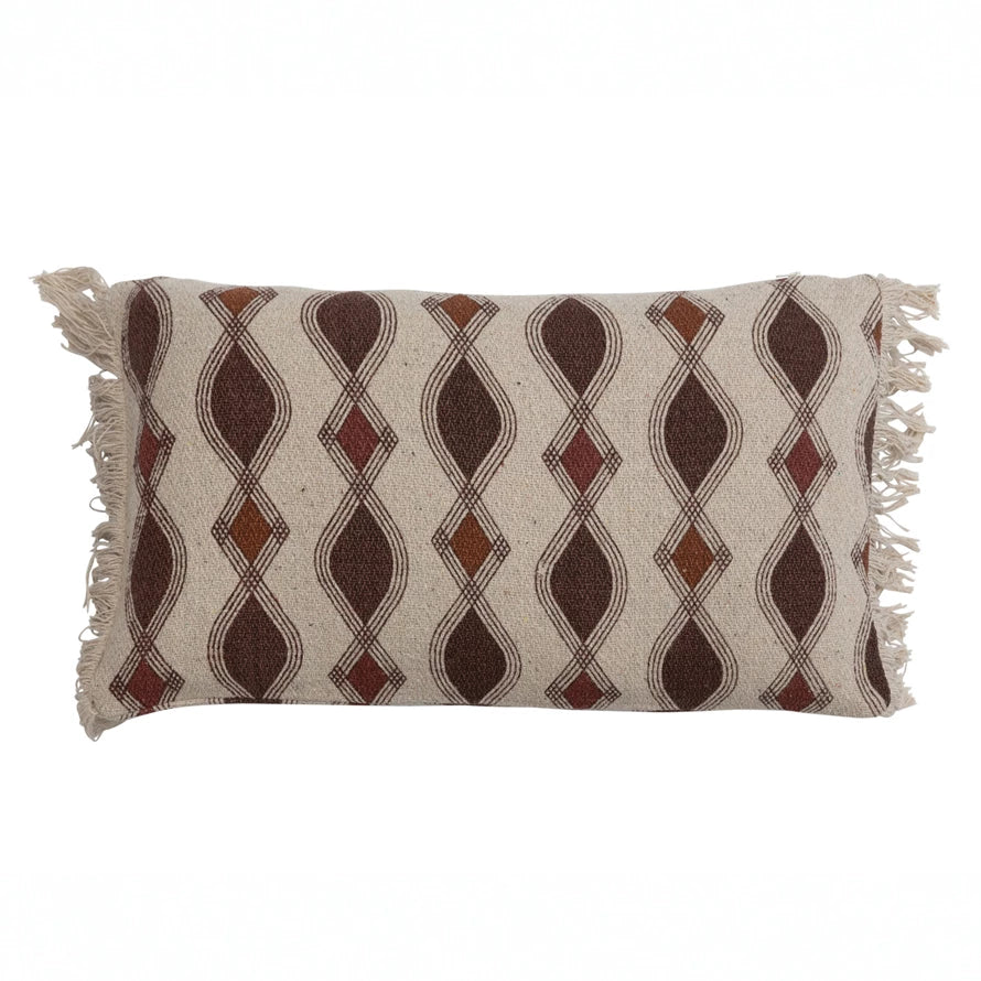 Recycled Cotton Blend Printed Pillow w/ Pattern & Fringe