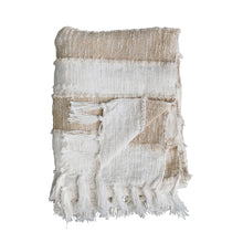 Load image into Gallery viewer, Woven Cotton Throw w/ Stripes &amp; Fringe, Tan Color &amp; Natural
