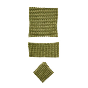 Stonewashed Cotton Waffle Weave Dish Cloths, Green, Set of 3