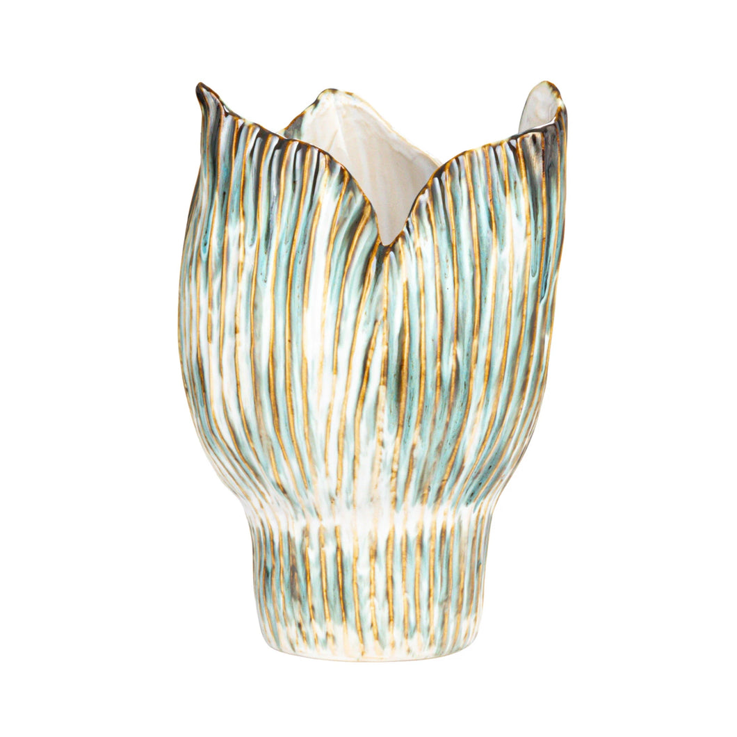 Stoneware Pleated Sculptural Vase