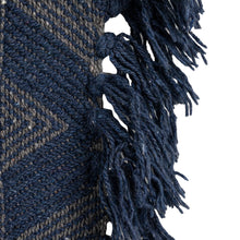 Load image into Gallery viewer, Blue Woven Recycled Cotton Blend Throw w/ Triangle Pattern &amp; Fringe
