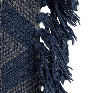 Blue Woven Recycled Cotton Blend Throw w/ Triangle Pattern & Fringe