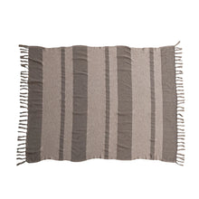 Load image into Gallery viewer, Beige &amp; Brown Woven Recycled Cotton Blend Throw w/ Stripes &amp; Fringe
