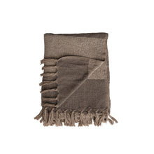 Load image into Gallery viewer, Beige &amp; Brown Woven Recycled Cotton Blend Throw w/ Stripes &amp; Fringe
