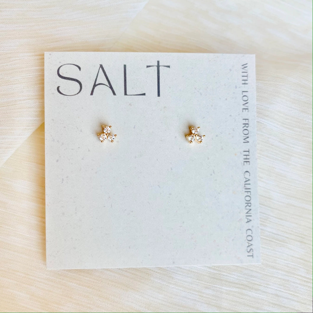 Trinity Studs Dainty Stud Earrings w/Rhinestone Studs