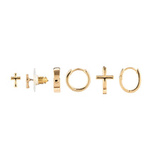 Load image into Gallery viewer, Dainty Cross Earrings Set of 3 - Gold
