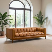 Load image into Gallery viewer, Melissa Mid-Century Cognac Vegan Leather Modern Sofa [Online Only]
