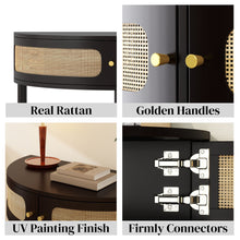 Load image into Gallery viewer, Boho Rattan Semi Circle End Table With Sliding Rattan Door [Online Only]
