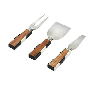 Resin & Acacia Checkered Cheese Knives Set