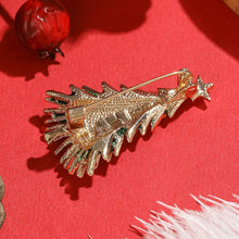 Load image into Gallery viewer, Green Enamel Christmas Tree Brooch with Red Rhinestones
