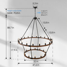 Load image into Gallery viewer, Large Solid Wood Wagon Wheel Chandelier, 2-Tier 32-Lights [Online Only]
