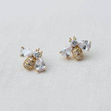 Load image into Gallery viewer, Miniature Cubic Zirconia Bee Stud Earrings

