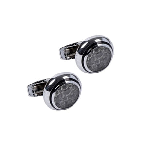 Silver Gray Stone Round Cufflinks