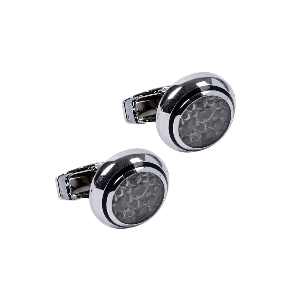 Silver Gray Stone Round Cufflinks