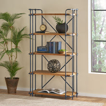 Load image into Gallery viewer, Yorktown Industrial 5 Shelf Bookcase with Metal Pipework and Solid Fir [Online Only]
