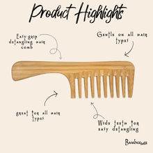 Load image into Gallery viewer, Bamboo Wide Tooth Comb with Handle | Flat Tips [Online Only]
