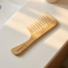 Load image into Gallery viewer, Bamboo Wide Tooth Comb with Handle | Flat Tips [Online Only]
