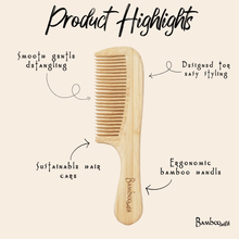 Load image into Gallery viewer, Bamboo Wide Tooth Comb with Handle | Pointed Tips [Online Only]
