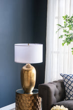 Load image into Gallery viewer, Round Aluminum Sheet Gold Table Lamp with White Fabric Shade [Online Only]
