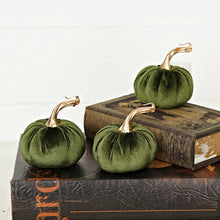 Load image into Gallery viewer, 4 in Green Velvet Pumpkin with Golden Stem
