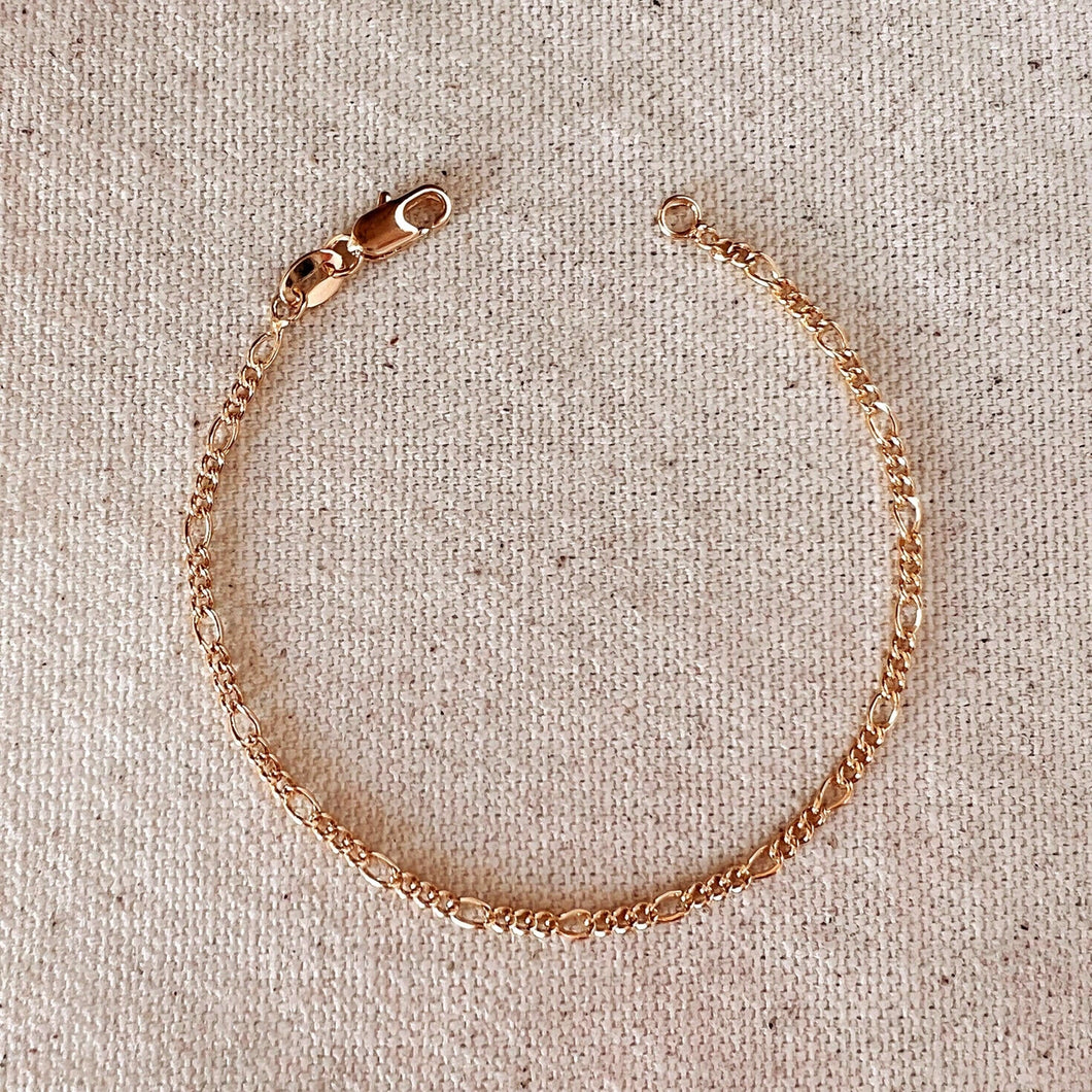 Figaro Chain 18k Gold Filled 2mm Rounded 3x1