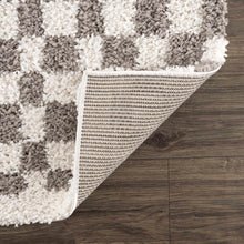Load image into Gallery viewer, Kieu Taupe Checkered Plush Rug [Online Only]
