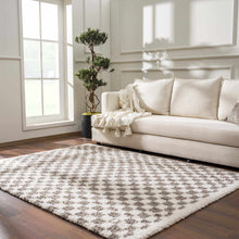Load image into Gallery viewer, Kieu Taupe Checkered Plush Rug [Online Only]
